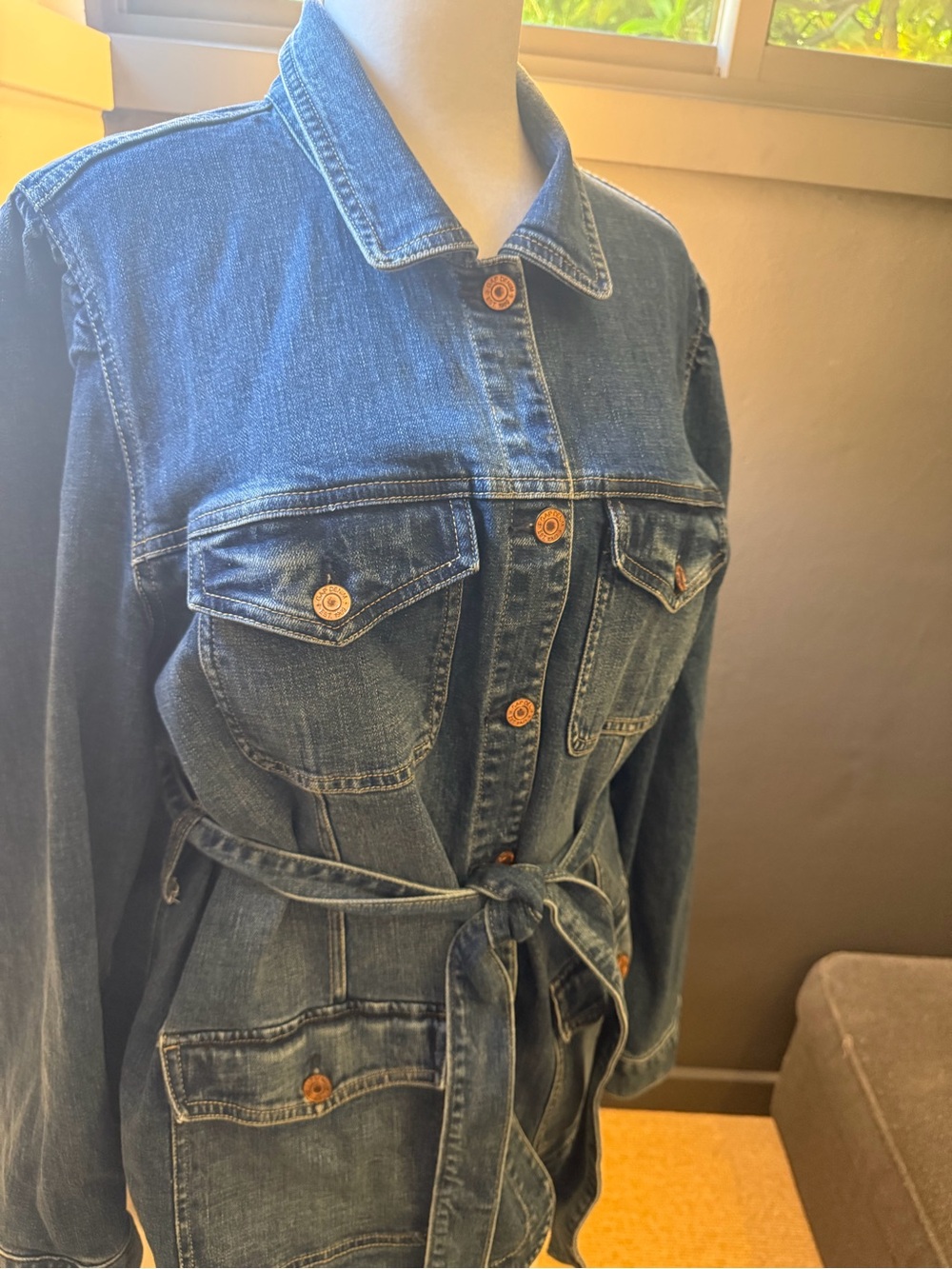 GAP Denim Utility Jacket with Waist Tie - Blue
